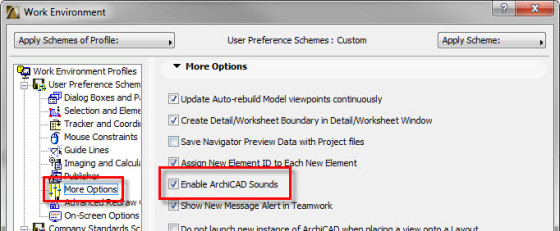 enable archicad sounds